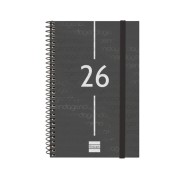 Finocam Year Agenda de Espiral - Anual 2026 - Tapa Ligera - Formato E5 - 125x14x181mm - Semana Vista Horizontal - Color Negro