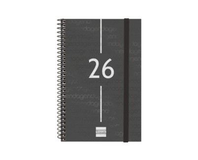 Finocam Year Agenda de Espiral - Anual 2026 - Tapa Ligera - Formato E5 - 125x14x181mm - Semana Vista Horizontal - Color Negro