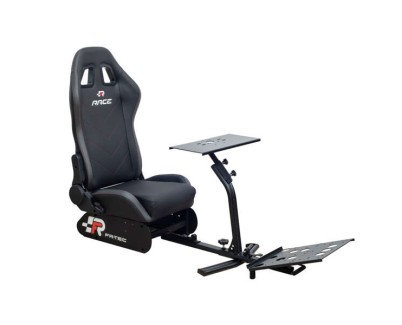 FR-TEC Asiento Simulador de Carreras Racing Seat Race - Asiento Tipo Baquet - Respaldo de 81cm - Inclinacion de Hasta 135° - Base de Volante de 45x22cm - Estructura Ajustable - Almohadillas Antideslizantes - Base de Pedales Ajustable - Color Negro