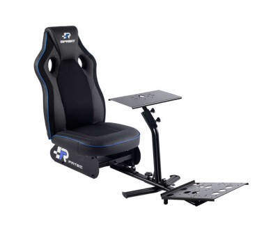 FR-TEC Asiento Simulador de Carreras Racing Seat Sprint - Respaldo de 80cm - Acabado Deportivo - Base de Volante de 45x22cm - Base de Pedales Ajustable - Asiento de Espuma de Alta Densidad - Facil de Lavar y Montar - Color Negro