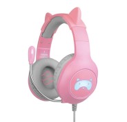 FR-TEC Auriculares Gaming Tanooki - Auriculares Gaming con Luz LED - Sonido Estereo Hd en Altavoces de 50mm - Cancelacion de Ruido - Diadema Ajustable con Orejas Divertidas - Microfono Flexible - Color Rosa