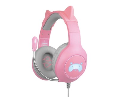 FR-TEC Auriculares Gaming Tanooki - Auriculares Gaming con Luz LED - Sonido Estereo Hd en Altavoces de 50mm - Cancelacion de Ruido - Diadema Ajustable con Orejas Divertidas - Microfono Flexible - Color Rosa