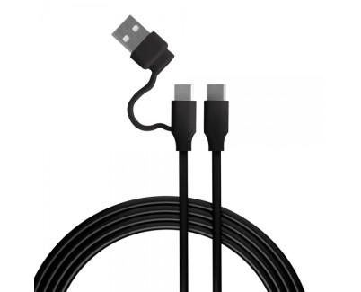 FR-TEC Cable de Carga USB-C a USB-C con Adaptador USB-A - Compatible con los Puertos PS5 - Longitud 3m - Color Negro