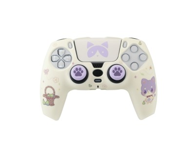FR-TEC Maneki Tanooki Pack para Mando PS5 de Carcasa Rigida + Sticker para el Touchpad + Grips - Mejora el Agarre y la Sensacion de Tacto