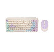 FR-TEC Tanooki Cozy Pack de Teclado Inalambrico Bluetooth y 2.4GHz + Raton Inalambrico Bluetooth y 2.4GHz 1600dpi, 3 Botones, Uso Ambidiestro - Pegatinas Incluidas - Colores Pastel