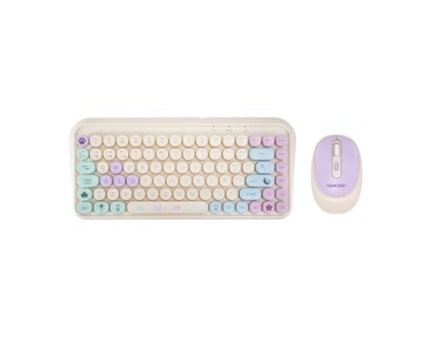 FR-TEC Tanooki Cozy Pack de Teclado Inalambrico Bluetooth y 2.4GHz + Raton Inalambrico Bluetooth y 2.4GHz 1600dpi, 3 Botones, Uso Ambidiestro - Pegatinas Incluidas - Colores Pastel