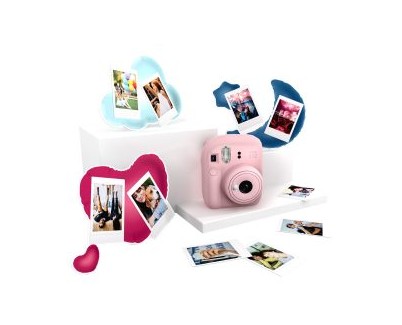 Fujifilm Pack Best Memories Instax Mini 12 Blossom Pink Camara Instantanea + Film Instax Mini 10ud. + 3 Portafotos - Tamaño de Imagen 62x46mm - Flash Auto - Exposicion Automatica - Mini Espejo para Selfies - Modo Primer Plano