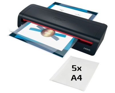 GBC 240HS Home Office A3 Plastificadora - Calentamiento en 2 Minutos - Desde Documentos de Identidad hasta Documentos A3 - Compatible con Bolsas de 75 a 125 micras - Color Negro /Rojo
