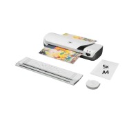 GBC Inspire+ A4 Set de Plastificadora + Recortadora de Esquinas + Cizalla + Paquete de 5 Bolsas de Plastificacion A4 - Hasta Tamaño A4 - Velocidad 250mm/min - Calentamiento en 4 Minutos - Ajuste Adicional Frio - Grueso Bolsa 75 y 125mic - Color Blanco