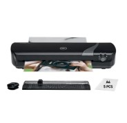 GBC Inspire+ A4 Set de Plastificadora + Recortadora de Esquinas + Cizalla + Paquete de 5 Bolsas de Plastificacion A4 - Hasta Tamaño A4 - Velocidad 250mm/min - Calentamiento en 4 Minutos - Ajuste Adicional Frio - Grueso Bolsa 75 y 125mic - Color Negro