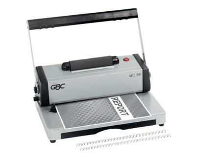 GBC MC59 Encuadernadora A4 de Espiral Metalica - Encuaderna hasta 450 Hojas - Perfora hasta 20 Hojas - Alicate de corte Incluido - Color Gris/Negro