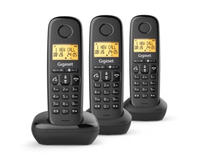Gigaset Basic 100 Trio Telefono Inalambrico Dect con Identificador de Llamadas - Bloqueo de Llamadas - Pantalla Retroilluminada - Color Negro