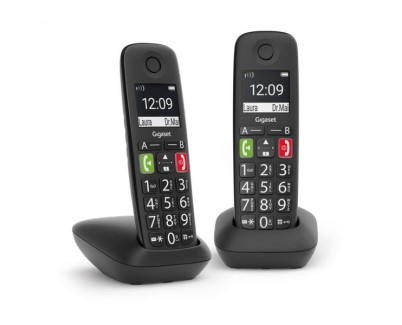 Gigaset E290 Duo Telefono Inalambrico Dect + 1 Supletorio - Pantalla Grande en B/N - Teclas con Numeros Grandes - Volumen con Funcion Amplificador - Color Negro