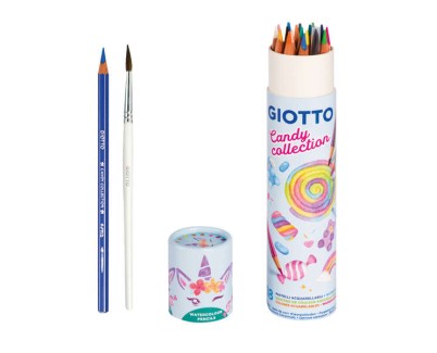 Giotto Candy Collection Acquarell Bote de 18 Lapices de Colores Acuarelables Hexagonales + Pincel - Colores Surtidos