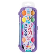 Giotto Candy Collection Estuche de 12 Acuarelas de 30mm + Pincel - Colores Brillantes, Intensos y Vivos - Muy Cubrientes - Colores Surtidos