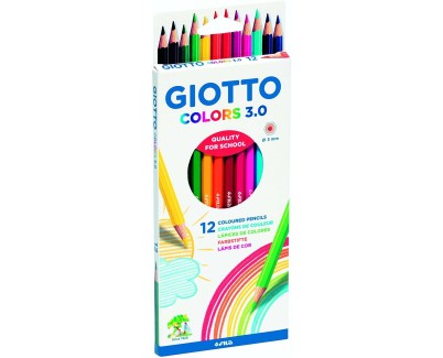 Giotto Colors 3.0 Pack de 12 Lapices Hexagonales de Colores - Mina 3 mm - Madera - Colores Surtidos
