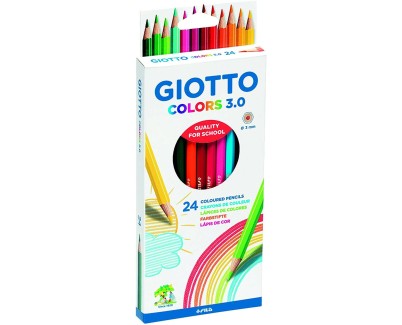 Giotto Colors 3.0 Pack de 24 Lapices Hexagonales de Colores - Mina 3 mm - Madera - Colores Surtidos