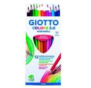 Giotto Colors Acquarell 3.0 Pack de 12 Lapices Triangulares de Colores Acuarelables - Mina 3 mm - Madera - Colores Surtidos