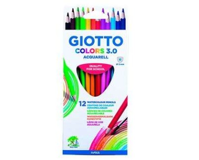 Giotto Colors Acquarell 3.0 Pack de 12 Lapices Triangulares de Colores Acuarelables - Mina 3 mm - Madera - Colores Surtidos