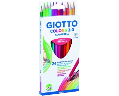 Giotto Colors Acquarell 3.0 Pack de 24 Lapices Triangulares de Colores Acuarelables - Mina 3 mm - Madera - Colores Surtidos