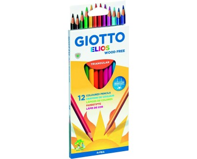 Giotto Elios Wood Free Pack de 12 Lapices Triangulares de Colores - Sin Madera - Mina 3.3 mm - Colores Surtidos