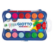 Giotto Estuche de 24 Acuarelas de 30mm + Pincel - Colores Brillantes, Intensos y Vivos - Muy Cubrientes - Colores Surtidos