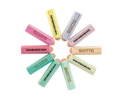 Giotto Happy Gomma Goma de Borrar - Forma de Lapiz - Para Borrar Grafito - 10 Colores Pastel