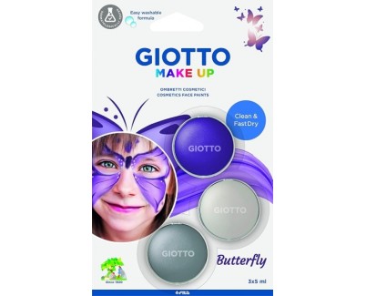 Giotto Make Up Butterfly Pack con 3 Maquillajes Faciales de Tematica Mariposa - Se Lava con Agua - Dermatologicamente Testado - Colores Surtidos
