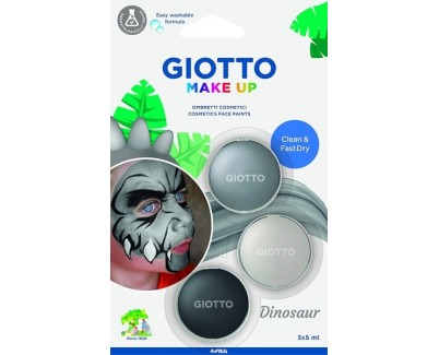 Giotto Make Up Dinosaur Pack con 3 Maquillajes Faciales de Tematica Dinosaurio - Se Lava con Agua - Dermatologicamente Testado - Colores Surtidos