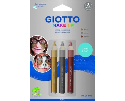 Giotto Make Up Metallic Pack con 3 Lapices Cosmeticos - Se Lava con Agua - Dermatologicamente Testado - Colores Metalicos Surtidos