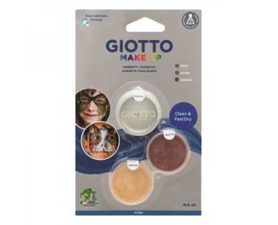 Giotto Make Up Metallic Pack con 3 Maquillajes Faciales - Se Lava con Agua - Dermatologicamente Testado - Colores Metalicos Surtidos