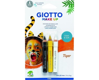 Giotto Make Up Tiger Pack con 3 Lapices Cosmeticos de Tematica Tigre - Se Lava con Agua - Dermatologicamente Testado - Colores Surtidos