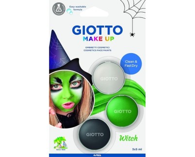 Giotto Make Up Witch Pack con 3 Maquillajes Faciales de Tematica Bruja - Se Lava con Agua - Dermatologicamente Testado - Colores Surtidos