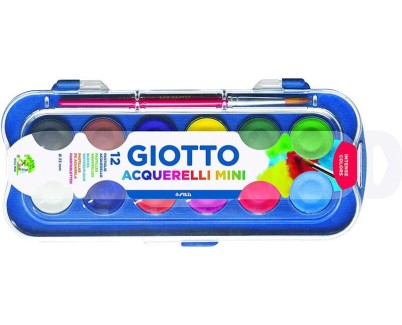 Giotto Pack de 12 Acuarelas Mini 23mm. - Colores Luminosos - Evita la Dispersion del Agua