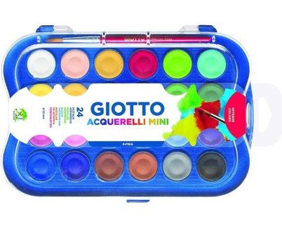 Giotto Pack de 24 Acuarelas Mini 23mm. - Colores Luminosos - Evita la Dispersion del Agua