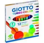Giotto Turbo Color Pack de 12 Rotuladores - Punta Fina 2.8 mm. - Tinta al Agua - Lavable - Colores Surtidos