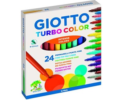 Giotto Turbo Color Pack de 24 Rotuladores - Punta Fina 2.8 mm. - Tinta al Agua - Lavable - Colores Surtidos
