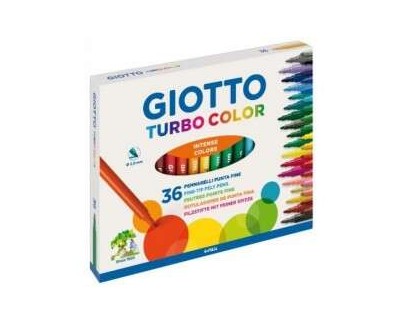 Giotto Turbo Color Pack de 36 Rotuladores - Punta Fina 2.8 mm. - Tinta al Agua - Lavable - Colores Surtidos