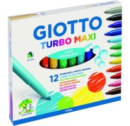 Giotto Turbo Maxi Pack de 12 Rotuladores - Punta Gruesa  5mm - Tinta al Agua - Lavable - Colores Surtidos