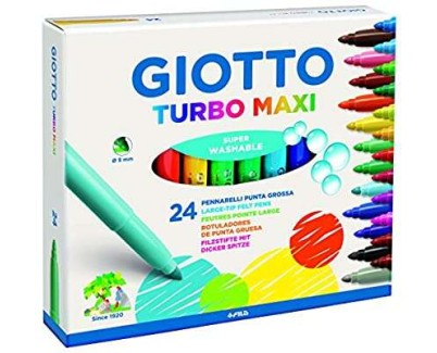Giotto Turbo Maxi Pack de 24 Rotuladores - Punta Gruesa 5mm - Tinta al Agua - Lavable - Colores Surtidos