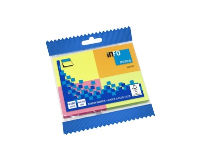 Global Notes inFO Brillant Pack de 4 Blocs de 50 Notas Adhesivas 50 x 40mm - Certificacion FSC? - Colores Amarillo, Naranja, Rosa y Verde
