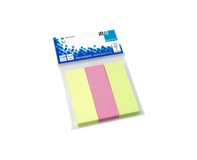 Global Notes inFO Pack de 3 Blocs de 100 Marcadores de Pagina 75 x 25mm - Certificacion FSC - Colores Amarillo, Verde y Rosa
