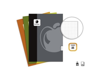 Golden Basic Pack de 10 Libretas Grapadas A4 50 Hojas 60grs Cuadricula - Colores Surtidos