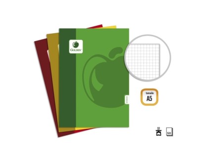 Golden Basic Pack de 10 Libretas Grapadas A5 50 Hojas 60grs Cuadricula - Colores Surtidos