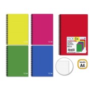 Golden Basic Pack de 5 Cuadernos A4 80 Hojas 90gr Cuadricula 4x4 - Ideal para Estudiantes - Tapa Polipropileno - Colores Surtidos