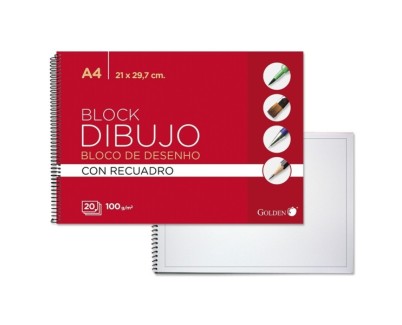 Golden Cuaderno de Dibujo Espiral A4 20 Hojas con Recuadro Interior - Papel de 100gr