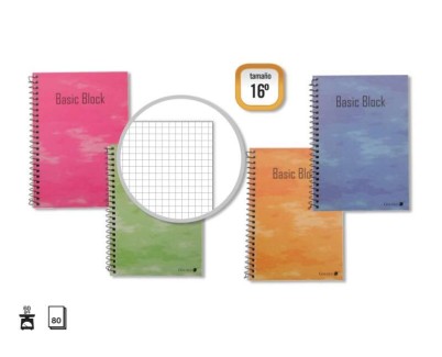 Golden Cuaderno Espiral 16º Natural (102x71mm) 80 Hojas 60gr Cuadricula - Tapa Plastificada - Margen Remarcado - Colores Surtidos