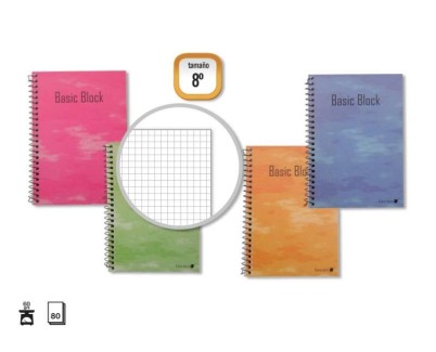 Golden Cuaderno Espiral 8&ordm; Natural (153x102mm) 80 Hojas 60gr Cuadricula - Margen Remarcado - Tapa Normal Plastificada - Colores Surtidos