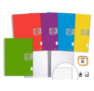 Golden Cuaderno Espiral A5 160 Hojas 60grs Cuadricula - Hojas Microperforadas con 4 Taladros y 4 Bandas de Color - Tapa Resistente Forrada - Colores Surtidos