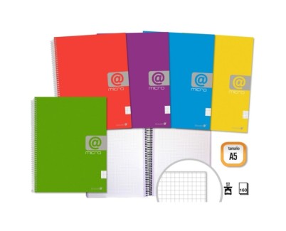 Golden Cuaderno Espiral A5 160 Hojas 60grs Cuadricula - Hojas Microperforadas con 4 Taladros y 4 Bandas de Color - Tapa Resistente Forrada - Colores Surtidos
